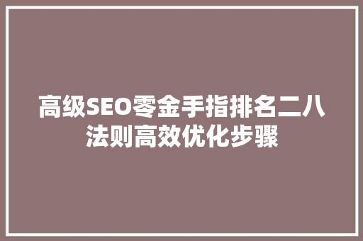 高级SEO零金手指排名二八法则高效优化步骤