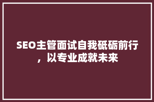SEO主管面试自我砥砺前行，以专业成就未来