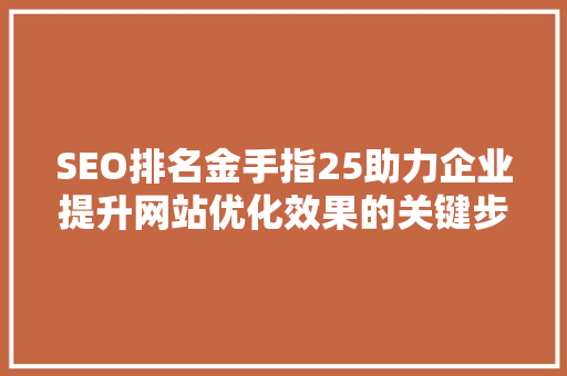 SEO排名金手指25助力企业提升网站优化效果的关键步骤