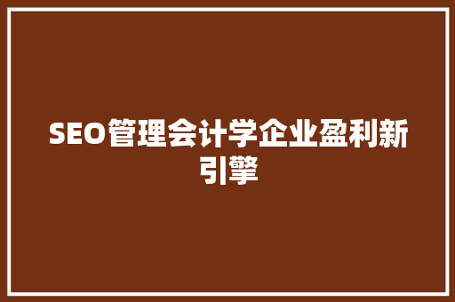 SEO管理会计学企业盈利新引擎