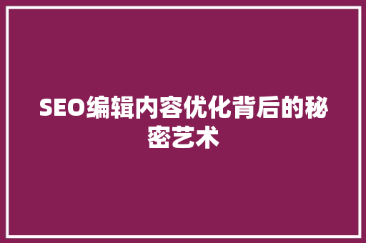 SEO编辑内容优化背后的秘密艺术
