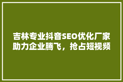 吉林专业抖音SEO优化厂家助力企业腾飞，抢占短视频流量高地