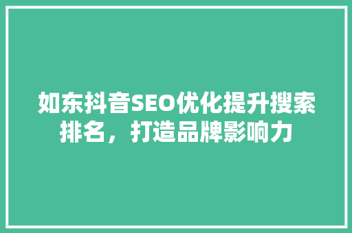 如东抖音SEO优化提升搜索排名，打造品牌影响力