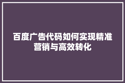 百度广告代码如何实现精准营销与高效转化