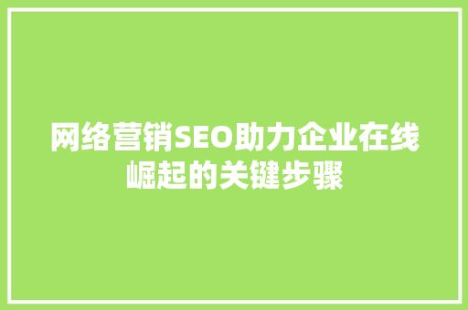 网络营销SEO助力企业在线崛起的关键步骤