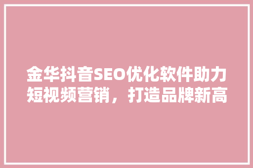 金华抖音SEO优化软件助力短视频营销，打造品牌新高度