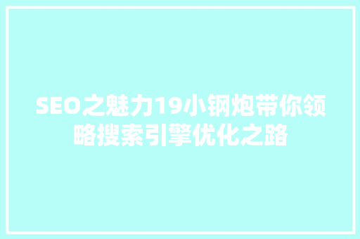 SEO之魅力19小钢炮带你领略搜索引擎优化之路