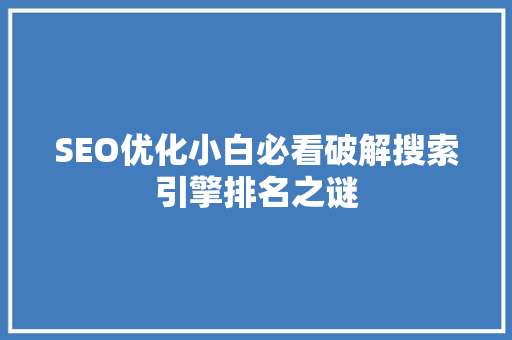 SEO优化小白必看破解搜索引擎排名之谜