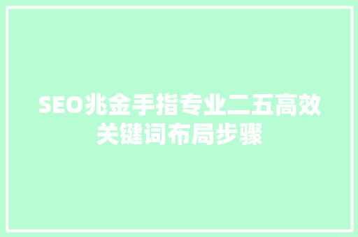 SEO兆金手指专业二五高效关键词布局步骤