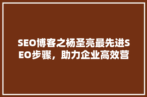 SEO博客之杨圣亮最先进SEO步骤，助力企业高效营销
