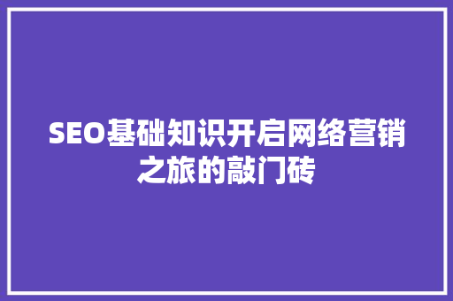 SEO基础知识开启网络营销之旅的敲门砖