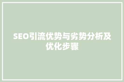 SEO引流优势与劣势分析及优化步骤