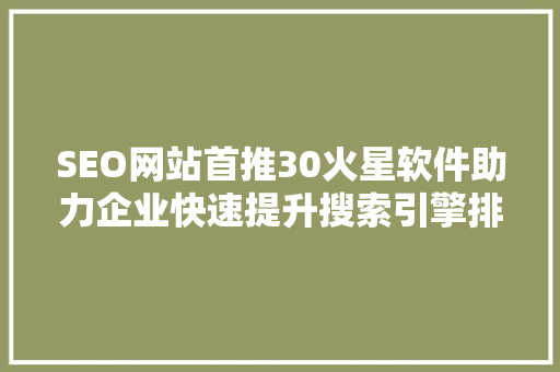 SEO网站首推30火星软件助力企业快速提升搜索引擎排名