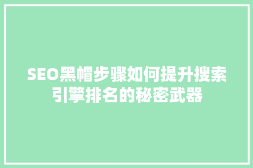 SEO黑帽步骤如何提升搜索引擎排名的秘密武器