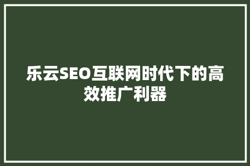 乐云SEO互联网时代下的高效推广利器