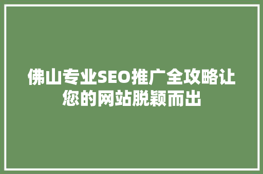 佛山专业SEO推广全攻略让您的网站脱颖而出