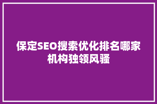 保定SEO搜索优化排名哪家机构独领风骚
