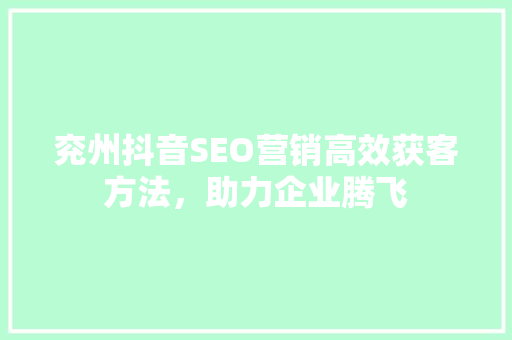 兖州抖音SEO营销高效获客方法，助力企业腾飞