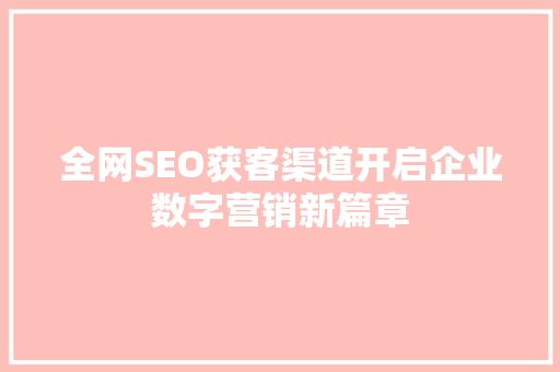 全网SEO获客渠道开启企业数字营销新篇章