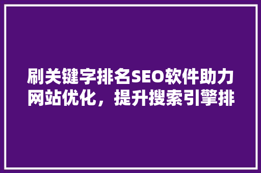 刷关键字排名SEO软件助力网站优化，提升搜索引擎排名