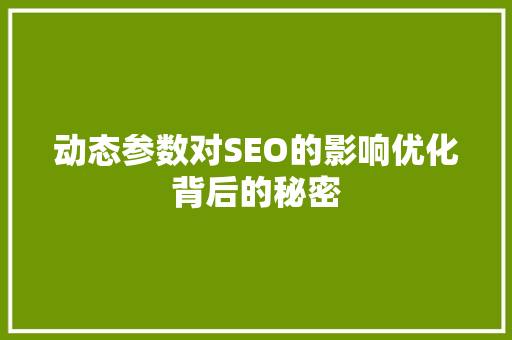 动态参数对SEO的影响优化背后的秘密