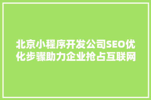 北京小程序开发公司SEO优化步骤助力企业抢占互联网市场制高点