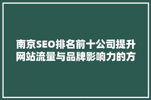 南京SEO排名前十公司提升网站流量与品牌影响力的方法