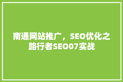 南通网站推广，SEO优化之路行者SEO07实战