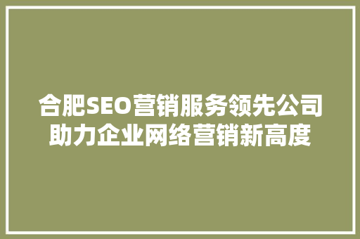 合肥SEO营销服务领先公司助力企业网络营销新高度