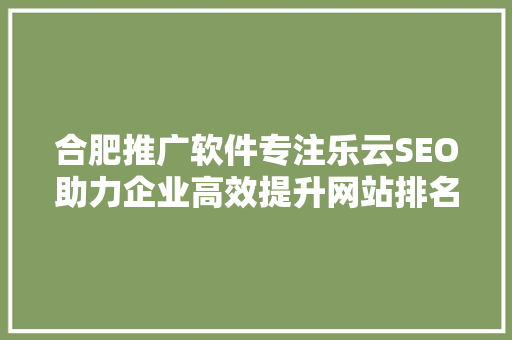 合肥推广软件专注乐云SEO助力企业高效提升网站排名，抢占市场先机