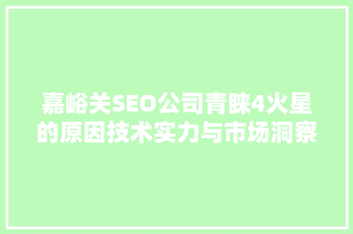 嘉峪关SEO公司青睐4火星的原因技术实力与市场洞察的完美结合
