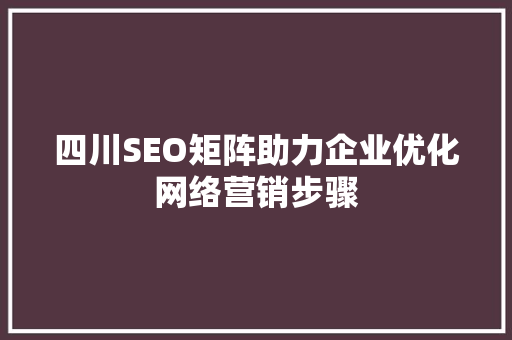 四川SEO矩阵助力企业优化网络营销步骤