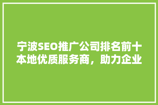 宁波SEO推广公司排名前十本地优质服务商，助力企业互联网营销