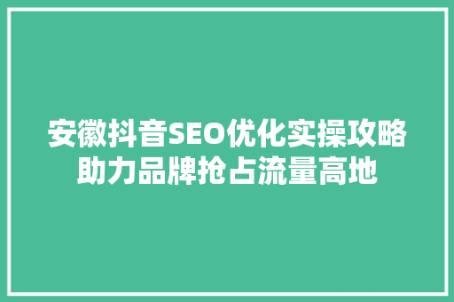 安徽抖音SEO优化实操攻略助力品牌抢占流量高地