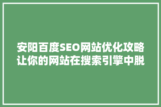 安阳百度SEO网站优化攻略让你的网站在搜索引擎中脱颖而出