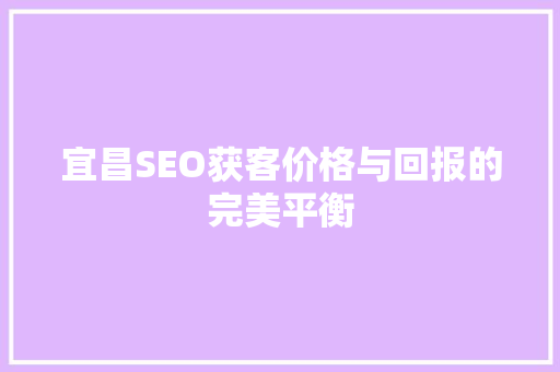 宜昌SEO获客价格与回报的完美平衡