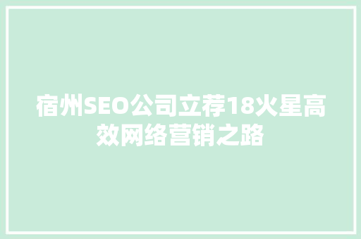 宿州SEO公司立荐18火星高效网络营销之路