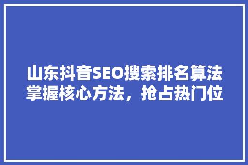 山东抖音SEO搜索排名算法掌握核心方法，抢占热门位置