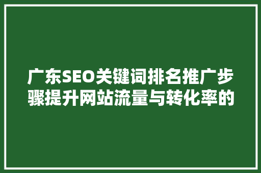 广东SEO关键词排名推广步骤提升网站流量与转化率的方法