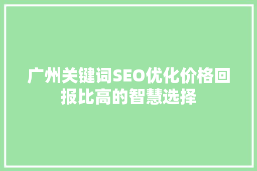 广州关键词SEO优化价格回报比高的智慧选择