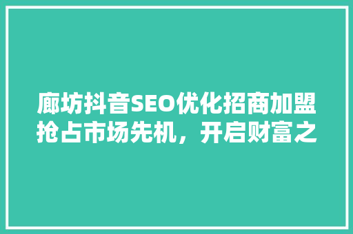廊坊抖音SEO优化招商加盟抢占市场先机，开启财富之门