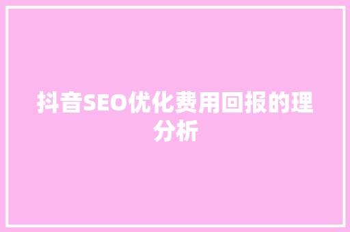 抖音SEO优化费用回报的理分析