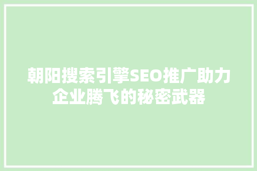 朝阳搜索引擎SEO推广助力企业腾飞的秘密武器