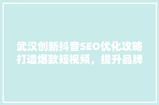 武汉创新抖音SEO优化攻略打造爆款短视频，提升品牌影响力