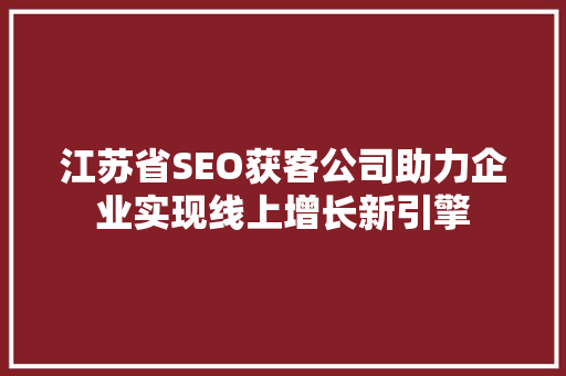 江苏省SEO获客公司助力企业实现线上增长新引擎