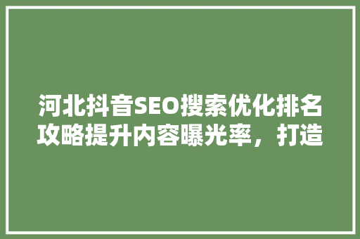 河北抖音SEO搜索优化排名攻略提升内容曝光率，打造爆款短视频