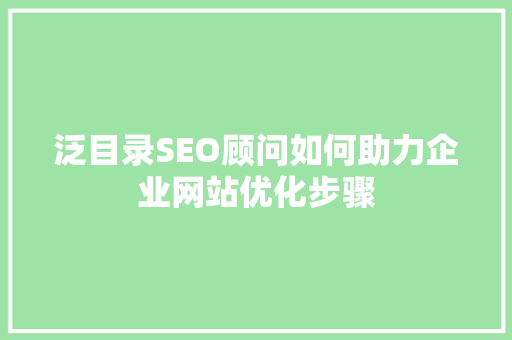泛目录SEO顾问如何助力企业网站优化步骤