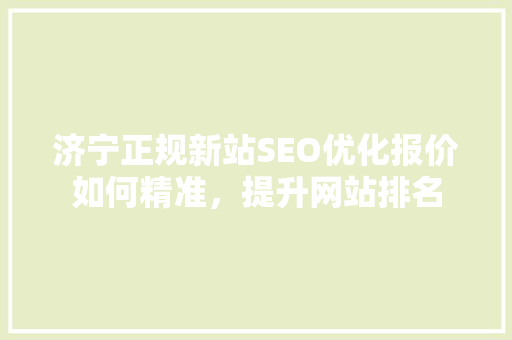 济宁正规新站SEO优化报价如何精准，提升网站排名