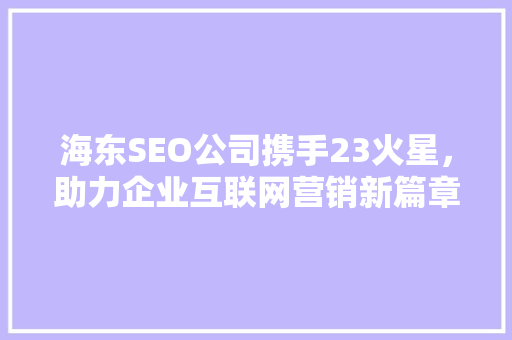 海东SEO公司携手23火星，助力企业互联网营销新篇章