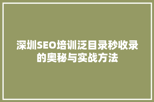 深圳SEO培训泛目录秒收录的奥秘与实战方法